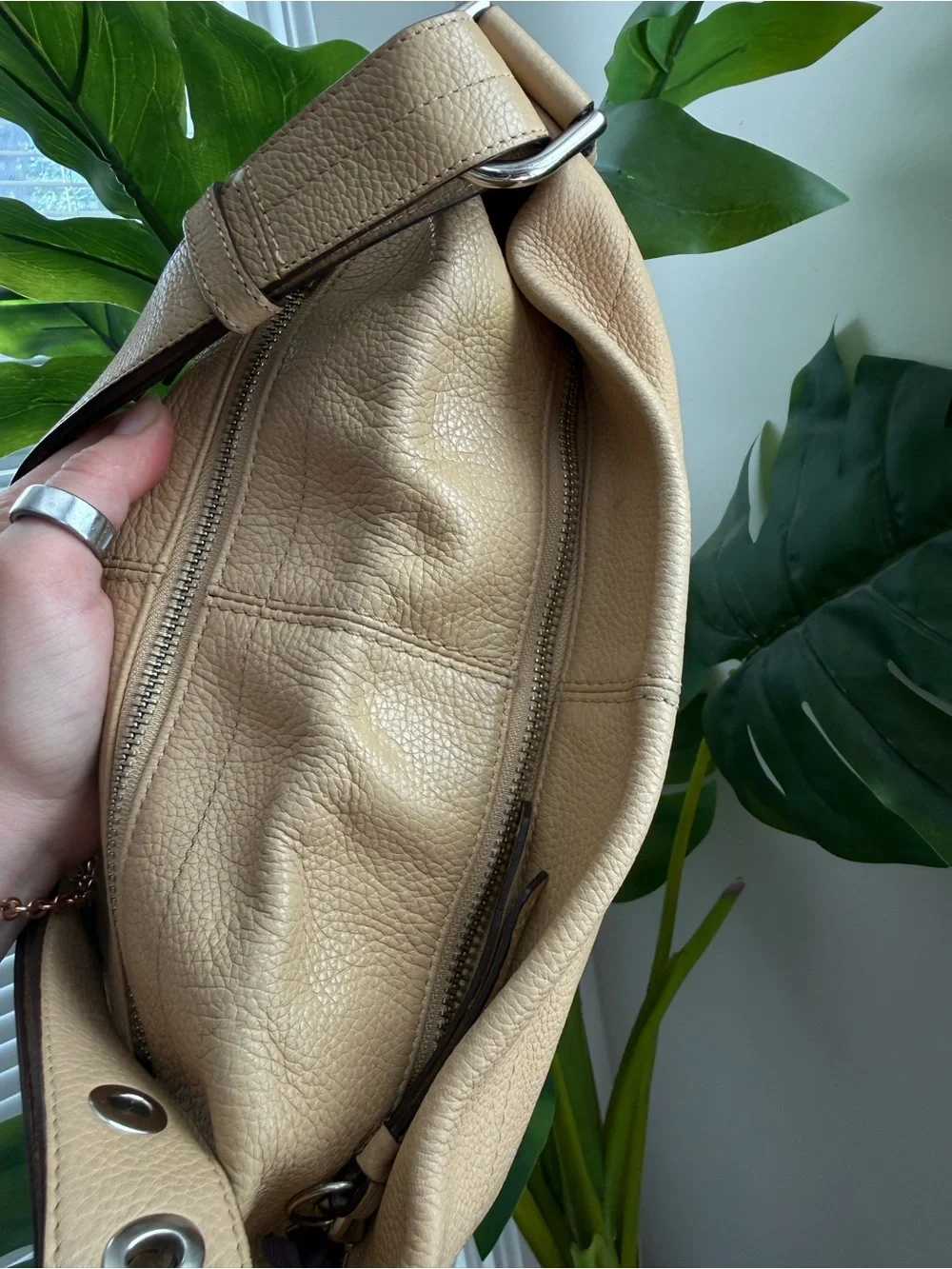 Coach Pebbled Leather Shoulder Bag in Tan with Dark Brown Strap